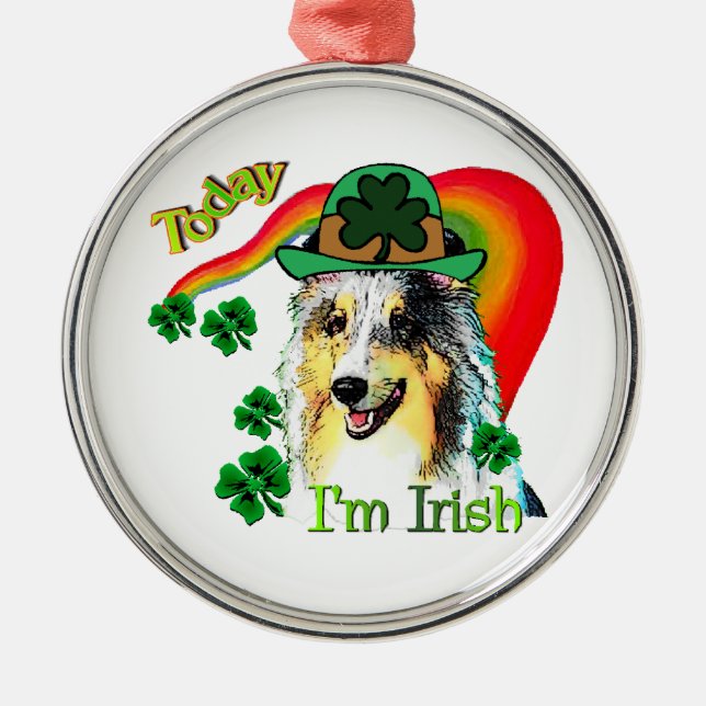 Shetland Sheepdog St Patricks Silbernes Ornament (Vorne)