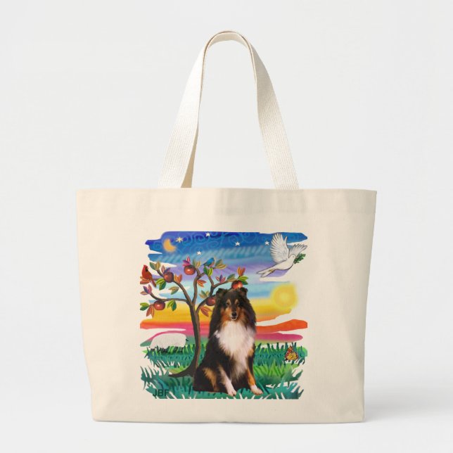 Shetland Sheepdog (Tri) Jumbo Stoffbeutel (Vorne)