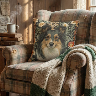 Shetland Sheepdog Tricolor Sheltie Vintage-Blumenm Kissen