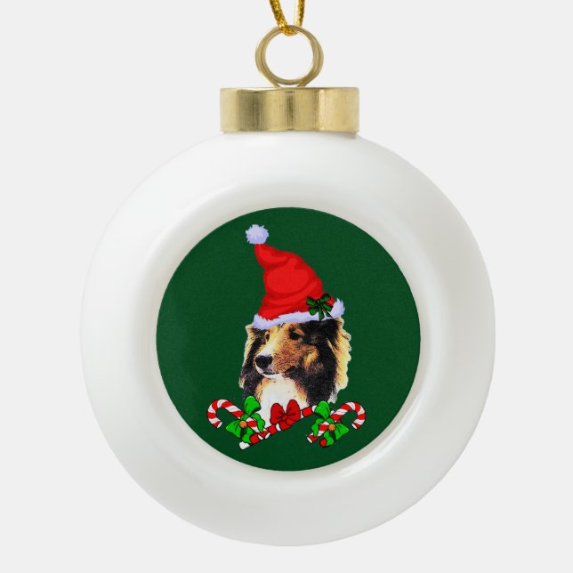 Shetland Sheepdog Weihnachten Keramik Kugel-Ornament (Vorderseite)