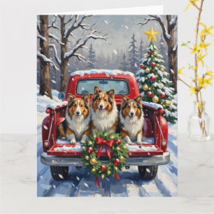 Shetland Sheepdog Weihnachten Roter LKW Urlaub Karte