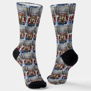 Shetland Sheepdog Weihnachten Roter LKW Urlaub Socken