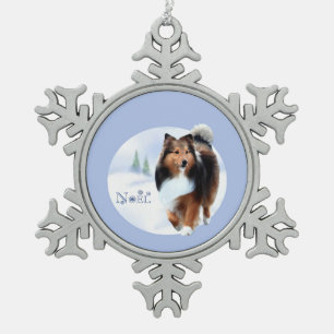 Shetland Sheepdog Weihnachten Schlüsselanhänger Schneeflocken Zinn-Ornament