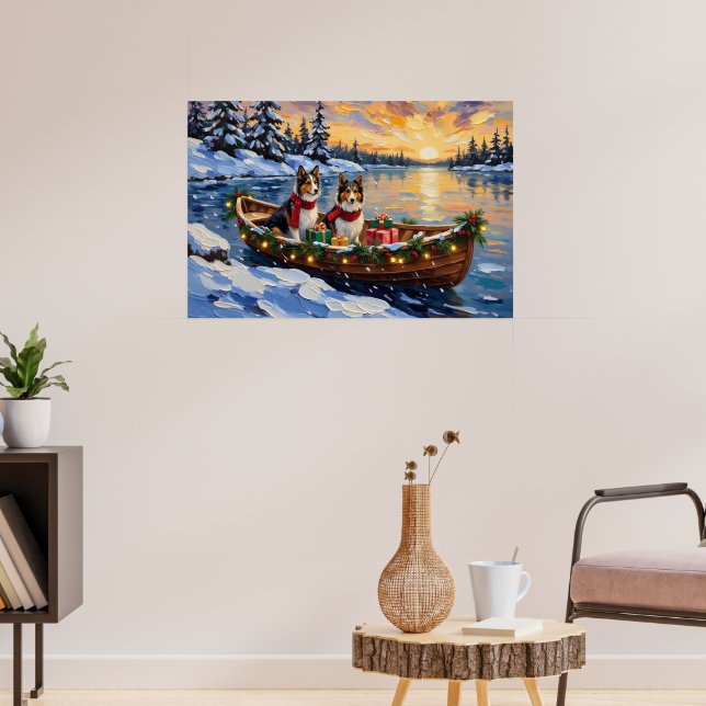 Shetland Sheepdog Weihnachtsboot Urlaub Poster (Wohnzimmer 3)