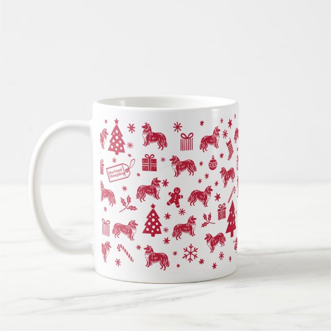 Shetland Sheepdog Weihnachtsdesign Kaffeetasse (Links)