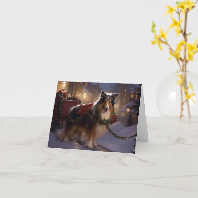Shetland Sheepdog Weihnachtsfeiertage Karte (Gelbe Blume)