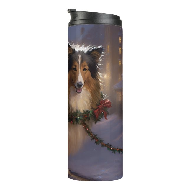 Shetland Sheepdog Weihnachtsfeiertage Thermosbecher (Nach rechts gedreht)