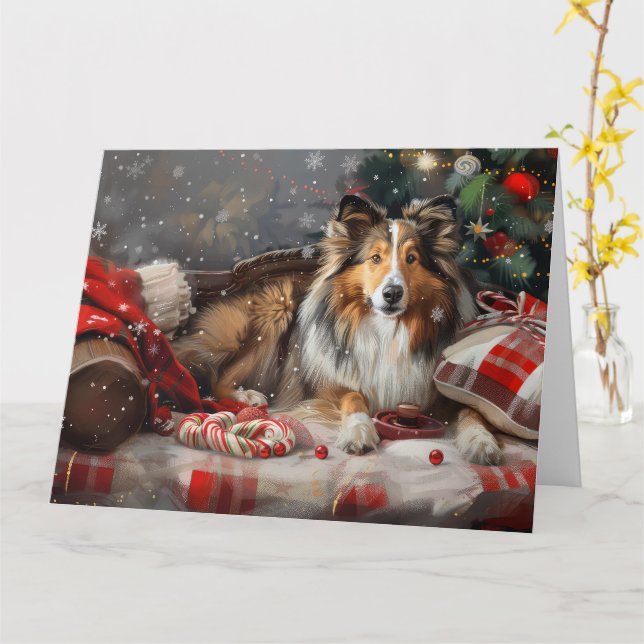 Shetland Sheepdog Weihnachtsfest Karte (Gelbe Blume)