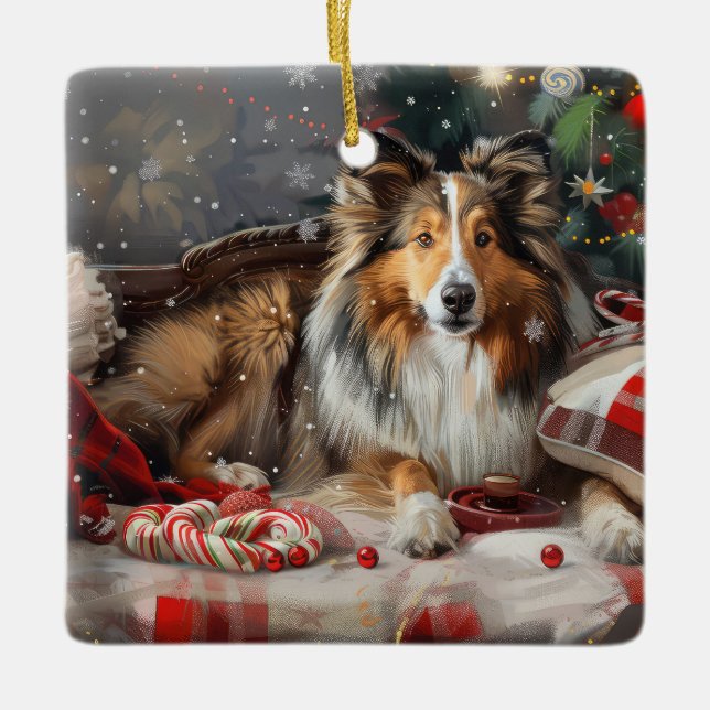 Shetland Sheepdog Weihnachtsfest Keramikornament (Vorderseite)