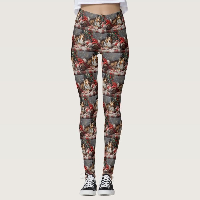 Shetland Sheepdog Weihnachtsfest Leggings (Vorderseite)