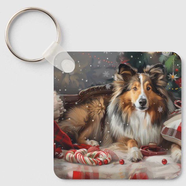 Shetland Sheepdog Weihnachtsfest Schlüsselanhänger (Vorderseite)