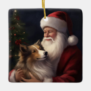 Shetland Sheepdog Weihnachtsmann Festives Weihnach Keramikornament