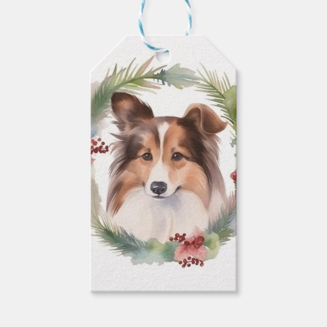 Shetland Sheepdog Weihnachtsmann Geschenkanhänger (Vorderseite)