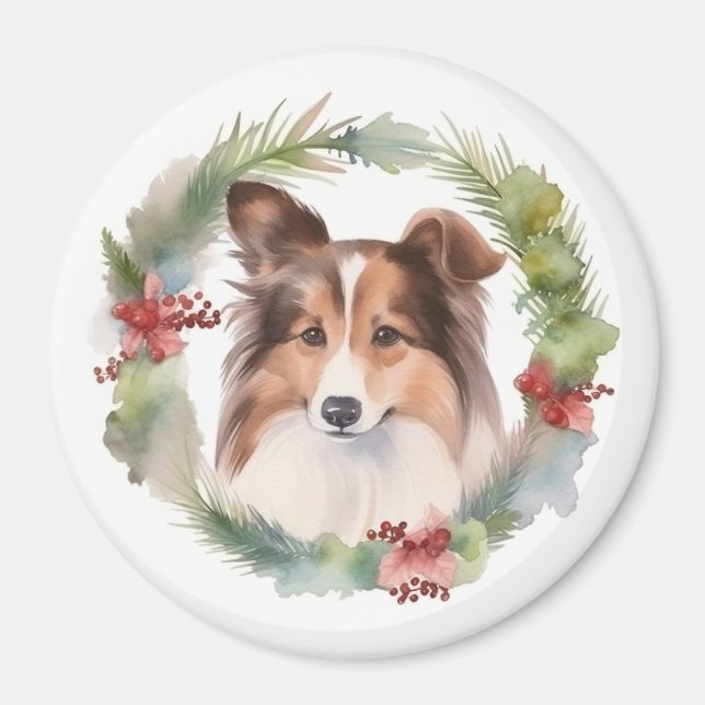 Shetland Sheepdog Weihnachtsmann Magnet (Vorne)