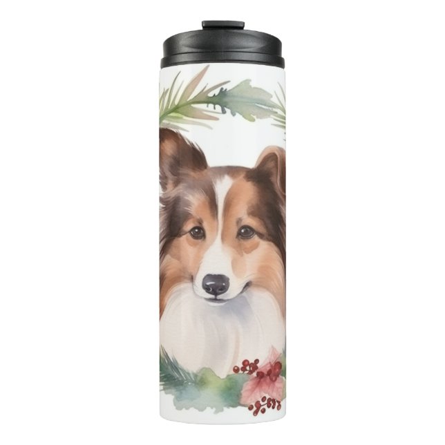 Shetland Sheepdog Weihnachtsmann Thermosbecher (Vorderseite)