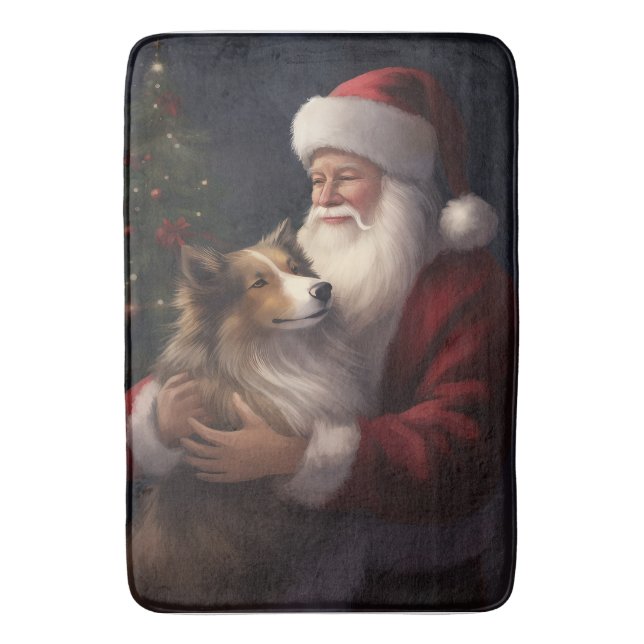 Shetland Sheepdog Weihnachtsmann Weihnachten Badematte (Vorderseite Vertikal)