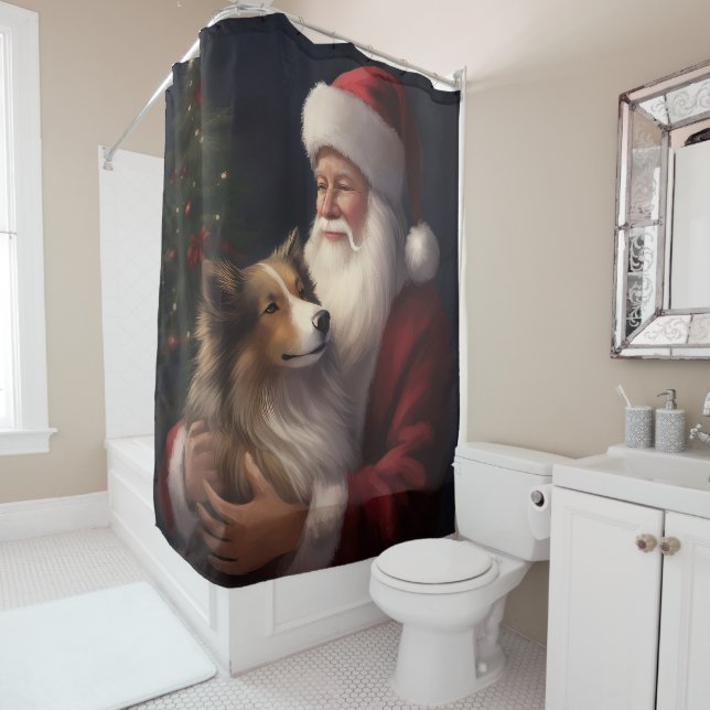 Shetland Sheepdog Weihnachtsmann Weihnachten Duschvorhang (Beispiel)