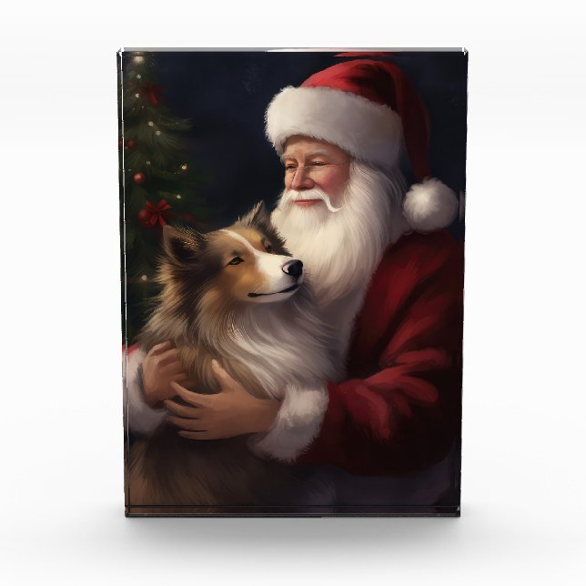Shetland Sheepdog Weihnachtsmann Weihnachten Fotoblock (Vorderseite)