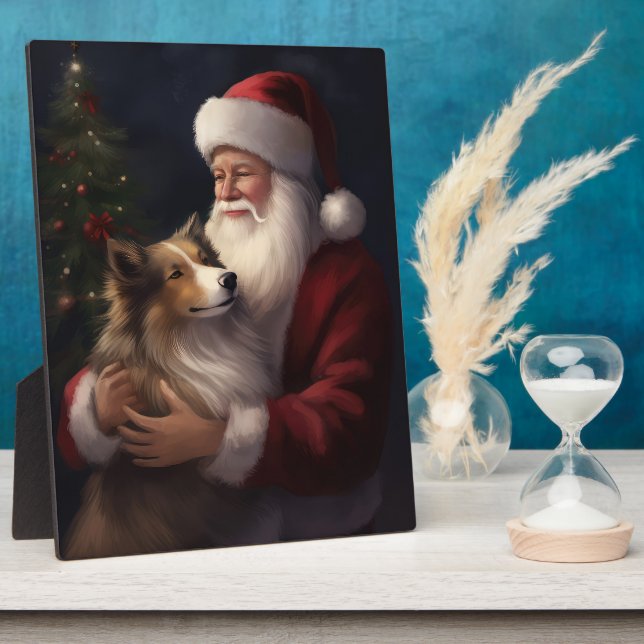 Shetland Sheepdog Weihnachtsmann Weihnachten Fotoplatte (Seite)