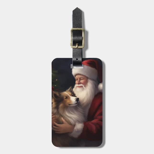 Shetland Sheepdog Weihnachtsmann Weihnachten Gepäckanhänger (Vorderseite vertikal)