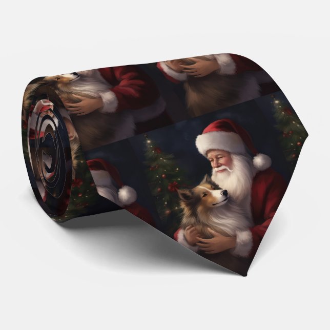 Shetland Sheepdog Weihnachtsmann Weihnachten Krawatte (Gerollt)