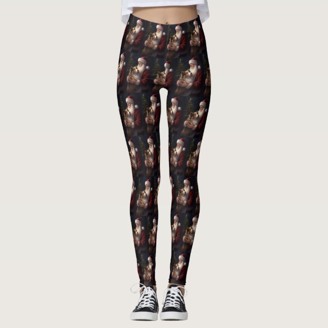 Shetland Sheepdog Weihnachtsmann Weihnachten Leggings (Vorderseite)