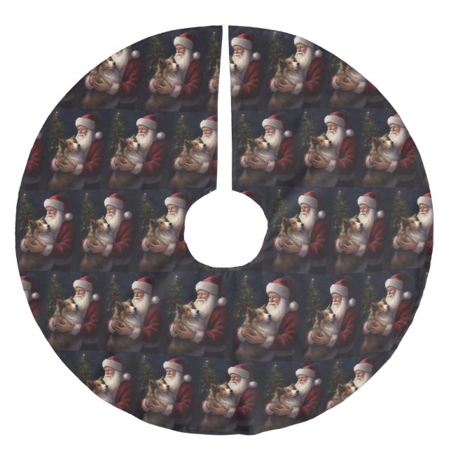 Shetland Sheepdog Weihnachtsmann Weihnachten Polyester Weihnachtsbaumdecke (Vorderseite)