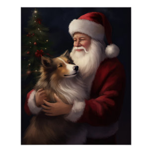 Shetland Sheepdog Weihnachtsmann Weihnachten Poster