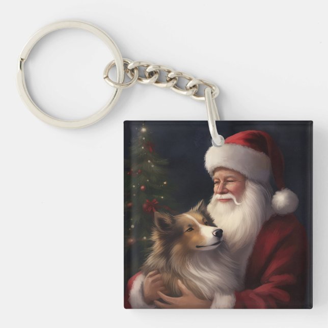 Shetland Sheepdog Weihnachtsmann Weihnachten Schlüsselanhänger (Vorderseite)