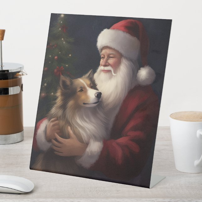 Shetland Sheepdog Weihnachtsmann Weihnachten Sockelschild (In Situ)