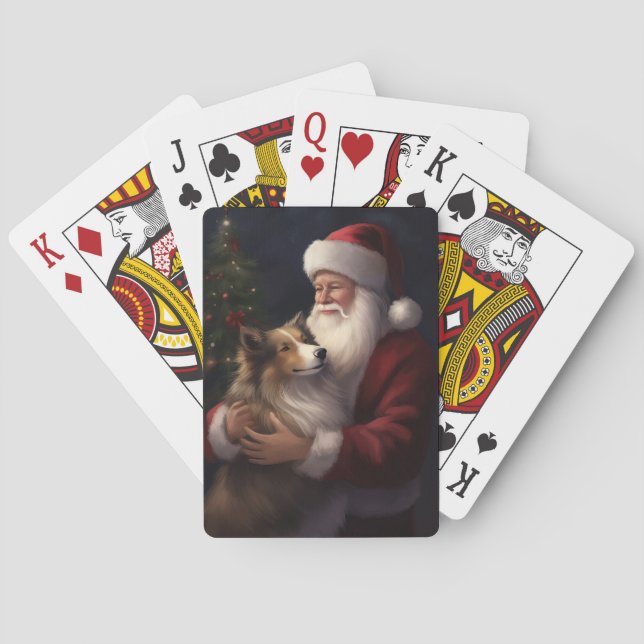 Shetland Sheepdog Weihnachtsmann Weihnachten Spielkarten (Rückseite)
