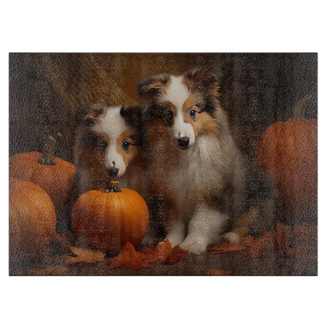 Shetland Sheepdog Welpe Autumn Delight Pumpen Schneidebrett (Vorderseite)