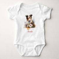Shetland Sheepdog Welpe Haustier Wasserfarbe Blume