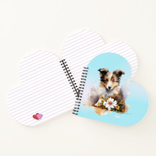 Shetland Sheepdog Welpe Haustier Wasserfarbe Blume Notizbuch