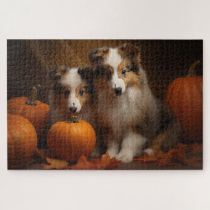 Shetland Sheepdog Welpe Herbstfreude Kürbis 