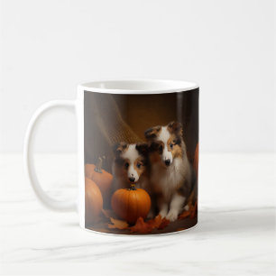 Shetland Sheepdog Welpe Herbstfreude Kürbis Kaffeetasse