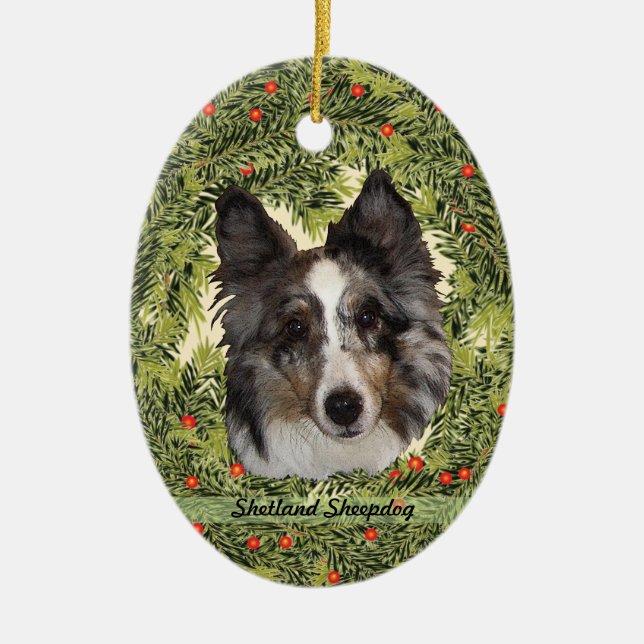 Shetland Sheepdog Wreath Keramikornament (Vorne)
