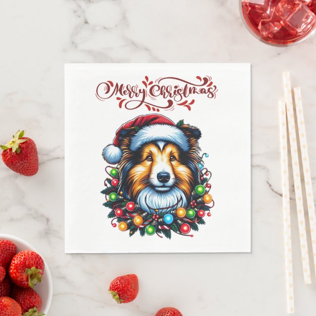 Shetland Sheepdogs Dog Weihnachtshut Xmas Serviette (Beispiel)