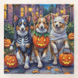 Shetland Sheepdogs in Halloween-Kostümen Glasuntersetzer