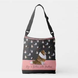 Shetland Sheepdogs, Sable Sheltie, Black & Pink Tragetaschen Mit Langen Trägern