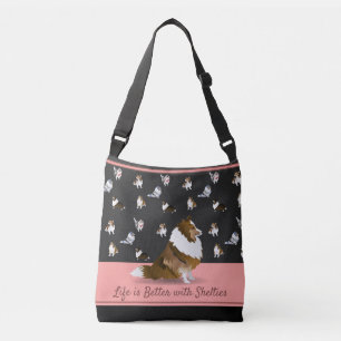 Shetland Sheepdogs, Sable Sheltie, Black & Pink Tragetaschen Mit Langen Trägern