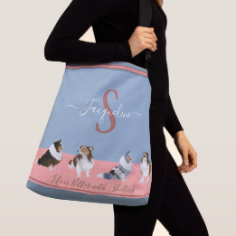Shetland Sheepdogs, Shelties, auf Blue & Pink Tragetaschen Mit Langen Trägern
