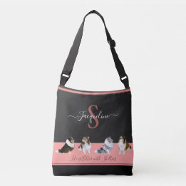 Shetland Sheepdogs, Shelties Row, Black & Pink Tragetaschen Mit Langen Trägern