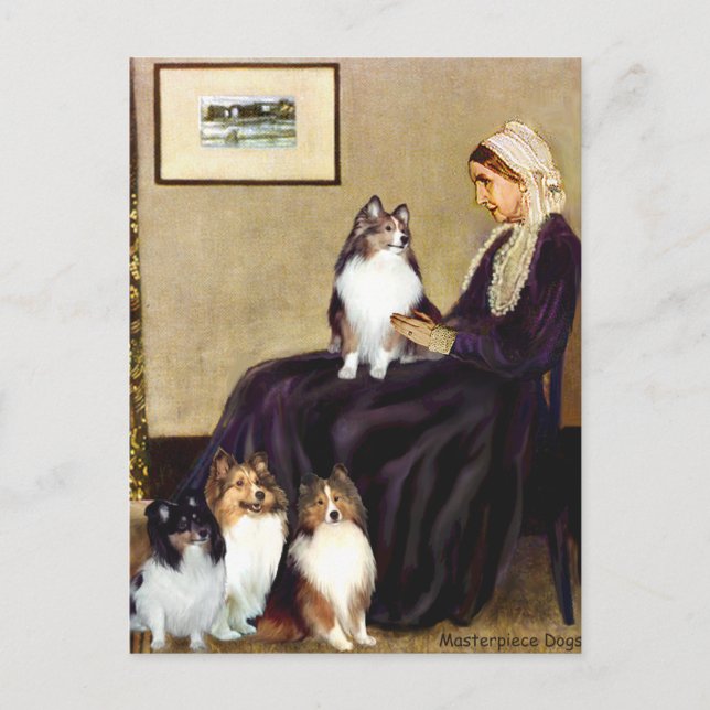 Shetland Sheepdogs (vier) - Whistlers Mother Postkarte (Vorderseite)