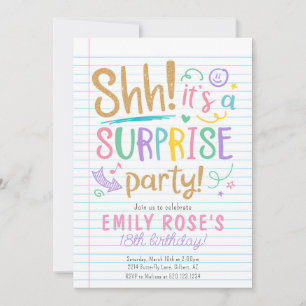 Shh Surprise Anniversaire Ado Fête Invitation
