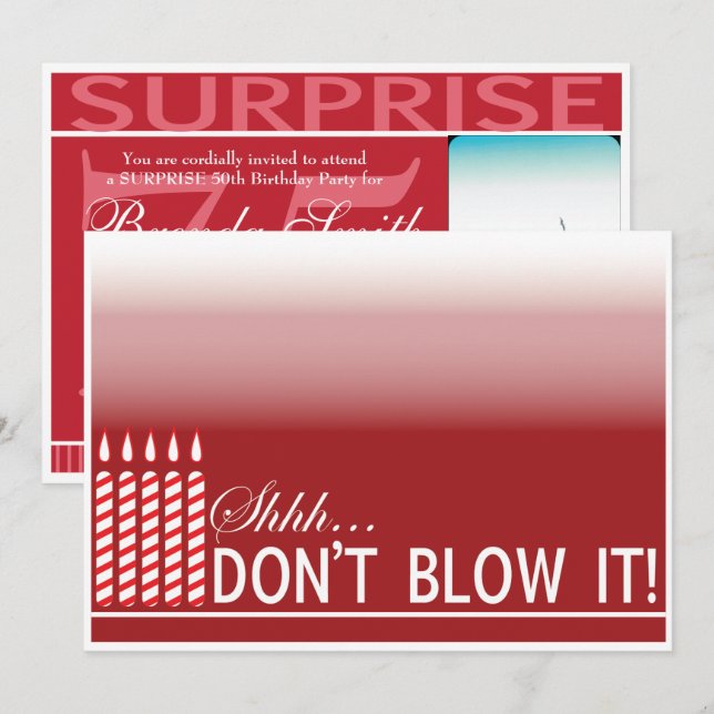 Shh Surprise Anniversaire Fête Invitation | Red (Devant / Derrière)