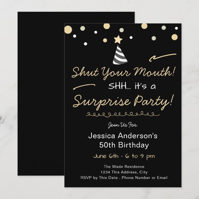 Shh Surprise Birthday Party Einladung (Vorne/Hinten)