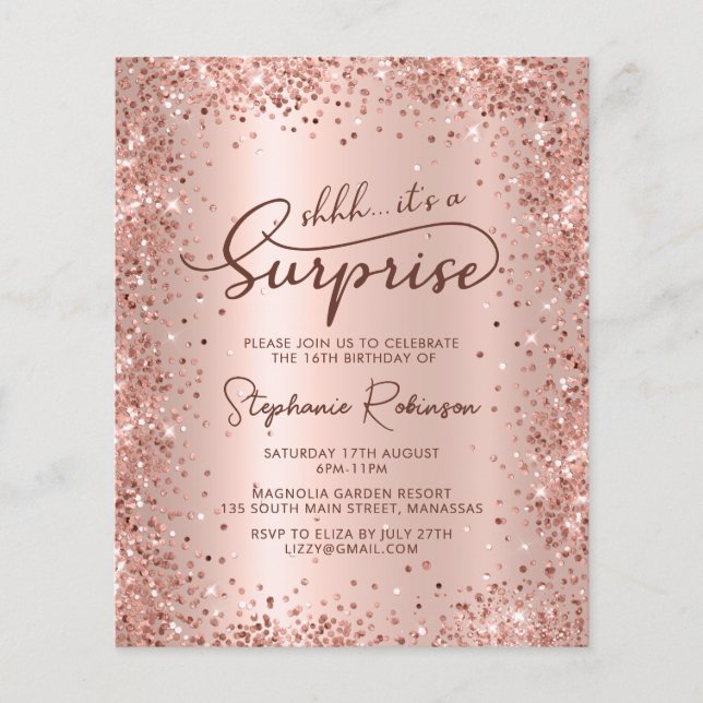 Shh Überraschung Rose Gold Sweet 16 Geburtstag Ein (Vorderseite)