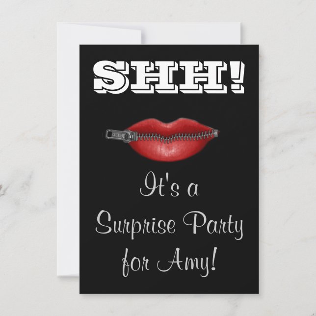 SHH! ZIP Ihr Lippenüberraschungs-Party laden Einladung (Vorderseite)