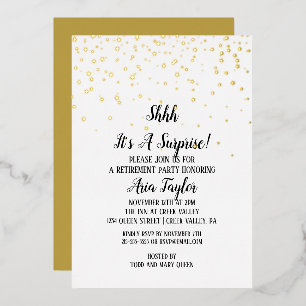 Shhh es ist eine Überraschung Confetti Rente Gold Folieneinladung